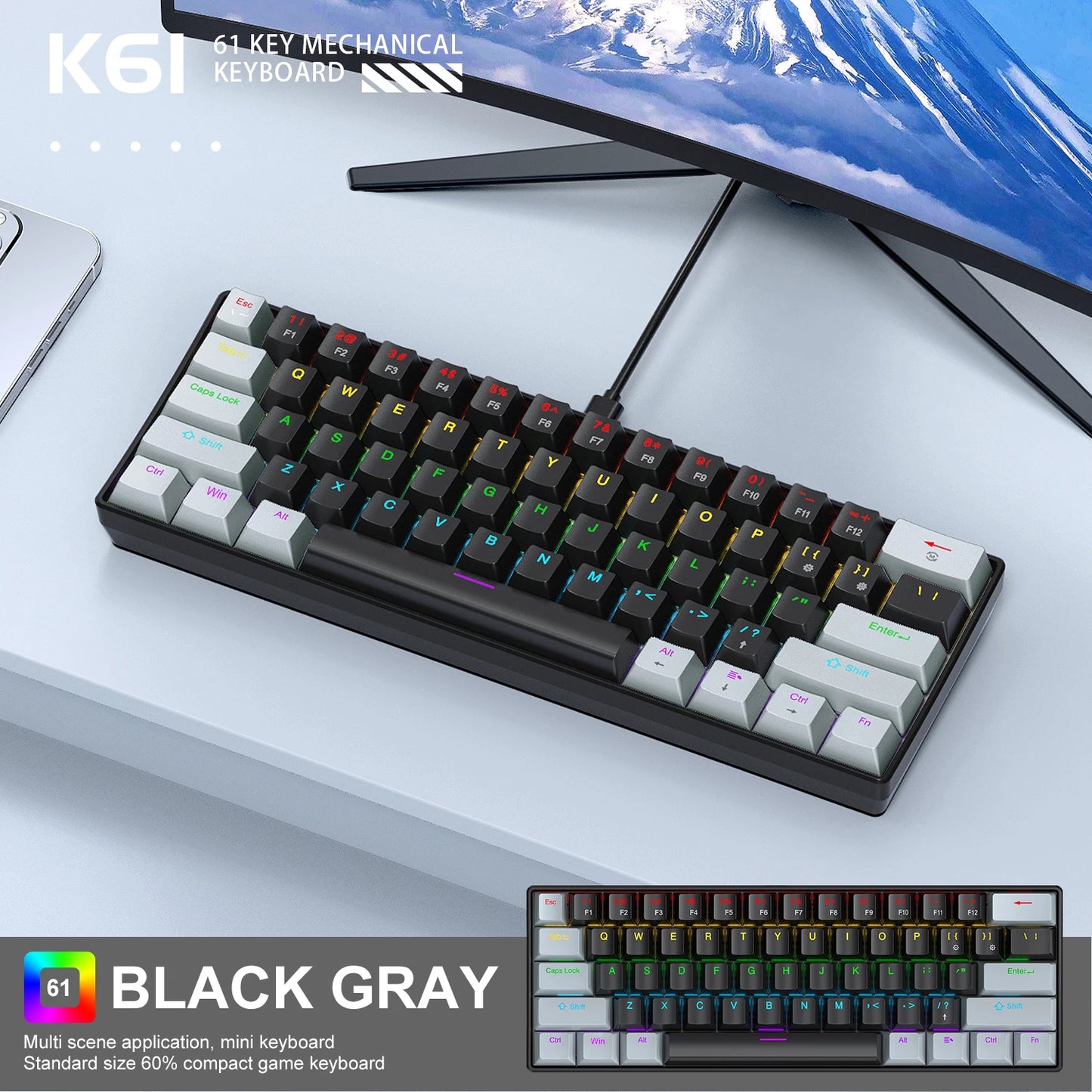APAYADO K61 Mini clavier mechanique RGB