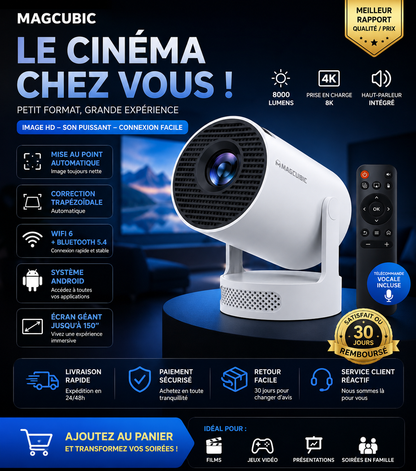 rojecteur Magcubic HY300 Pro+ 8K – Cinéma Maison Portable | Android 14, WiFi 6, Bluetooth 5.4, 8000 Lumens, Haut-parleur