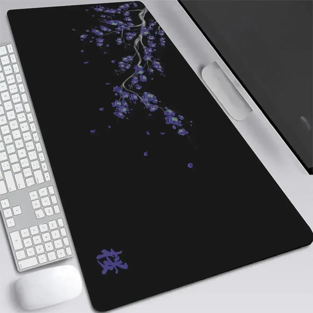 Tapis de souris S-XXL gris motif fleurs de cerisier du Japon