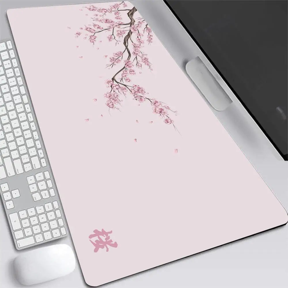 Tapis de souris S-XXL gris motif fleurs de cerisier du Japon