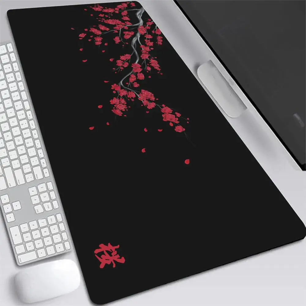 Tapis de souris S-XXL gris motif fleurs de cerisier du Japon