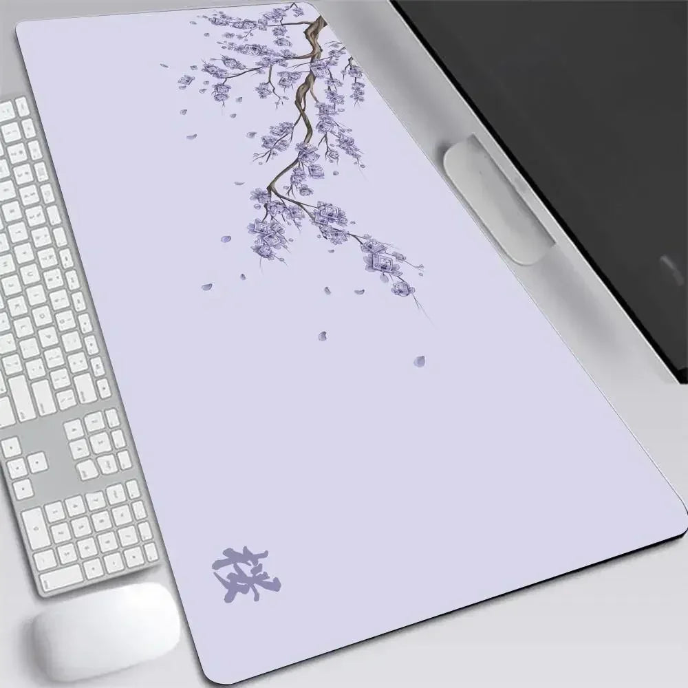 Tapis de souris S-XXL gris motif fleurs de cerisier du Japon