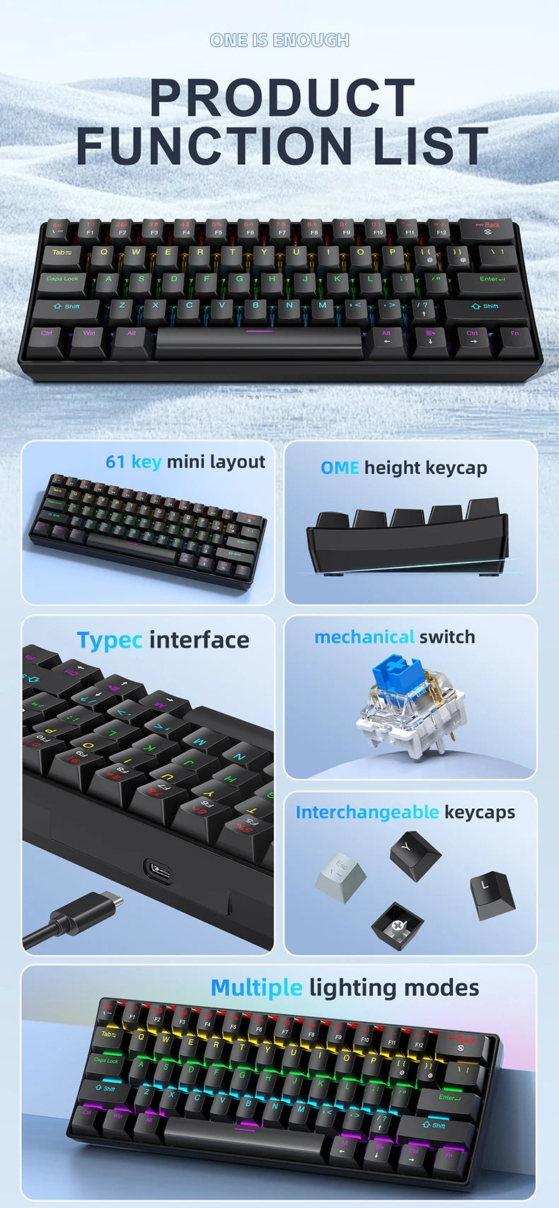 APAYADO K61 Mini clavier mechanique RGB