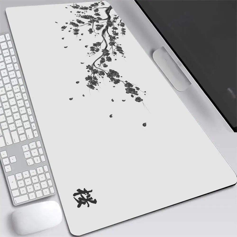 Tapis de souris S-XXL gris motif fleurs de cerisier du Japon