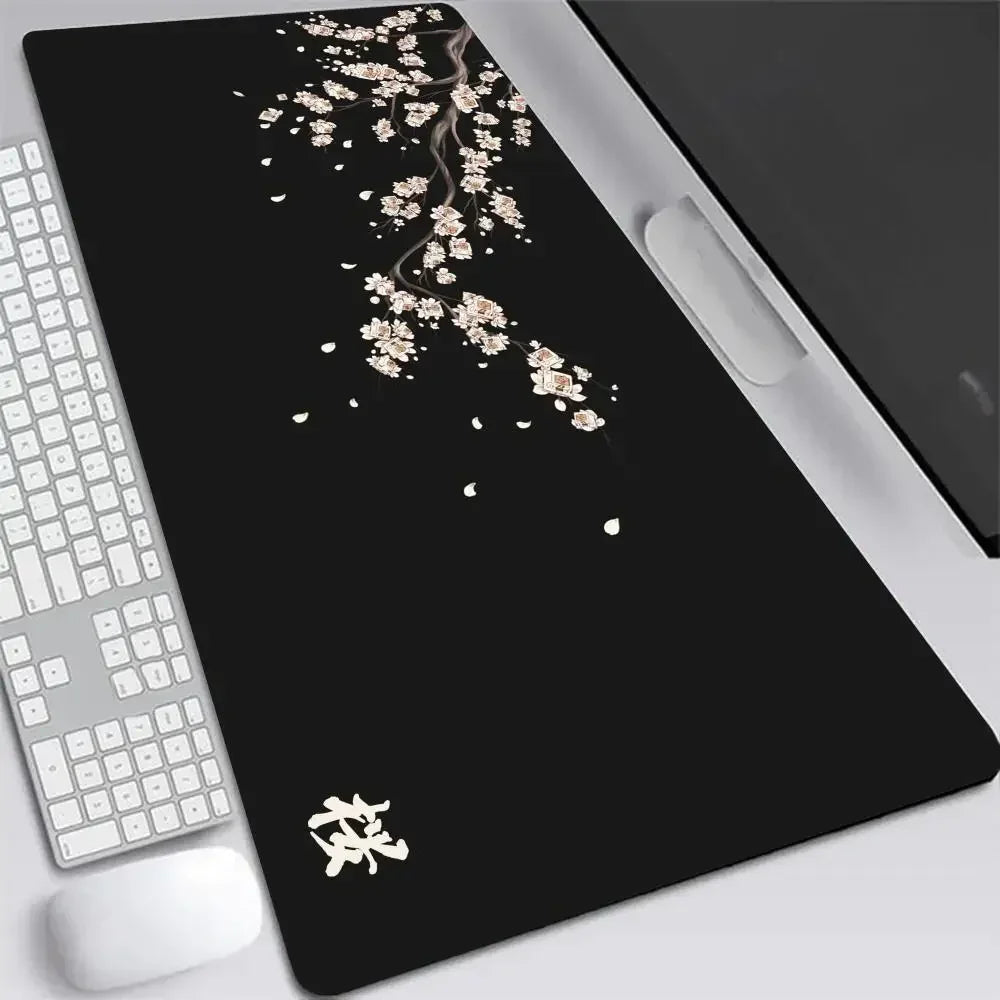 Tapis de souris S-XXL gris motif fleurs de cerisier du Japon