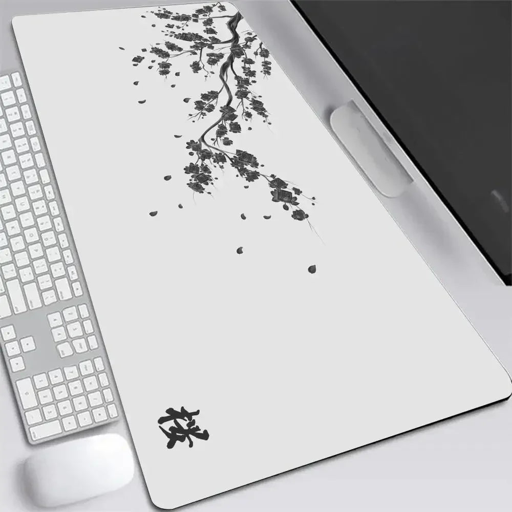 Tapis de souris S-XXL gris motif fleurs de cerisier du Japon
