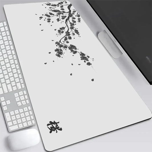 Tapis de souris S-XXL gris motif fleurs de cerisier du Japon