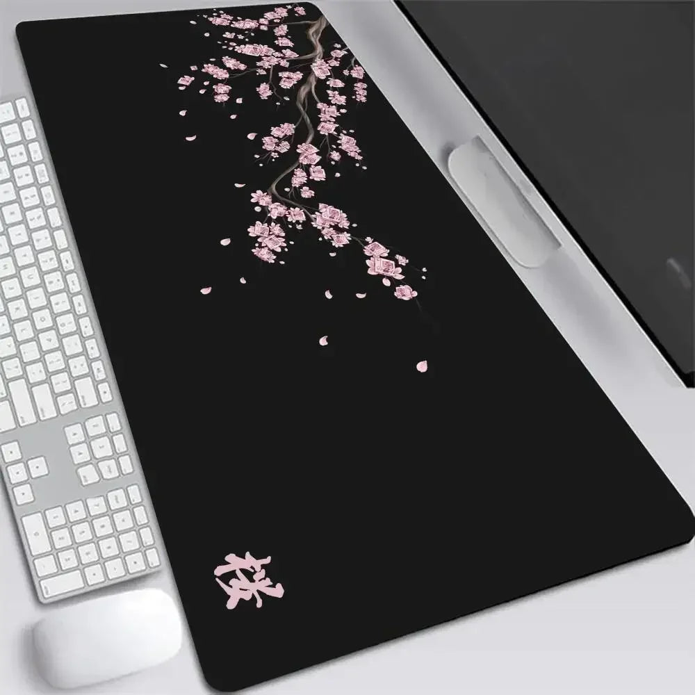 Tapis de souris S-XXL gris motif fleurs de cerisier du Japon