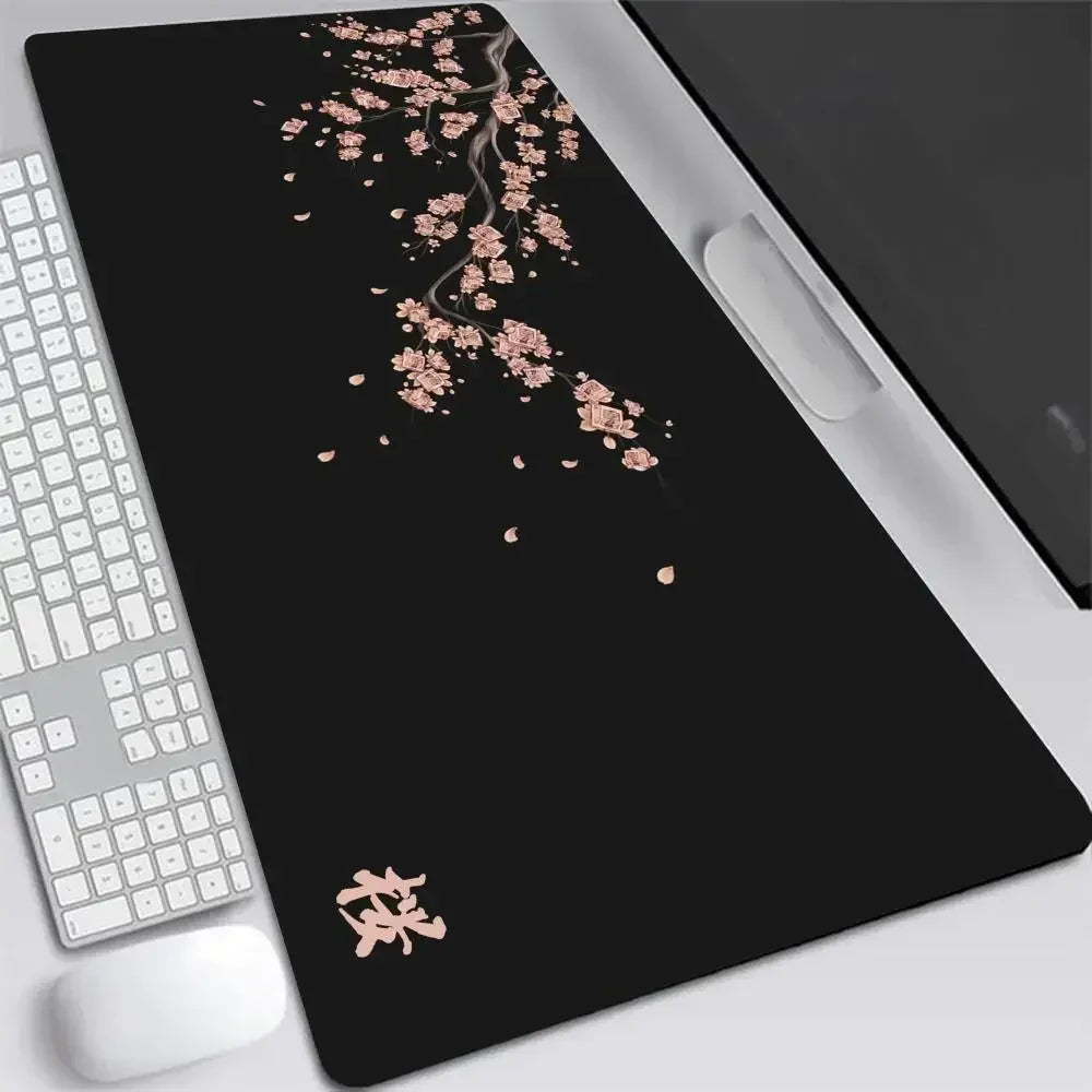 Tapis de souris S-XXL gris motif fleurs de cerisier du Japon