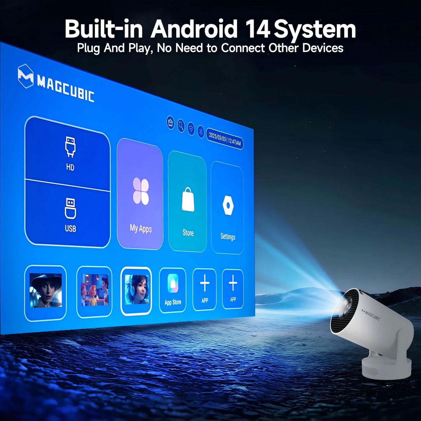 rojecteur Magcubic HY300 Pro+ 8K – Cinéma Maison Portable | Android 14, WiFi 6, Bluetooth 5.4, 8000 Lumens, Haut-parleur
